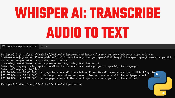 Whisper AI Transcribe audio speect to Text