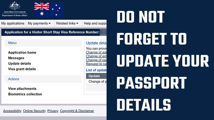 Australian IMMI: DO NOT FORGET TO Update Your New Passport Details