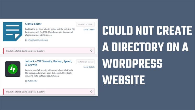 Installation failed - could not create directory on a WordPress website